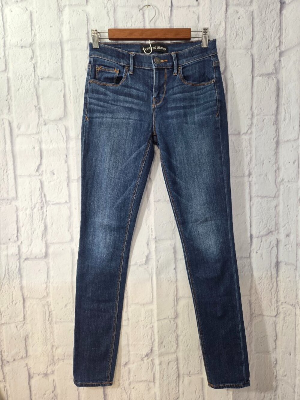 Express Jeans Size 0 Medium Wash Denim Blue Mid Rise Jean Legging